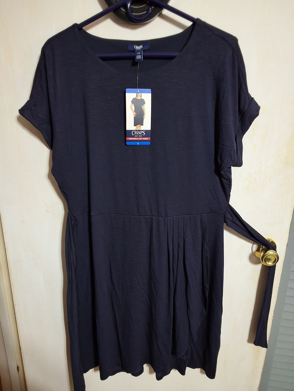 Chaps Women's Navy Tie-Waist Short Sleeve Dress